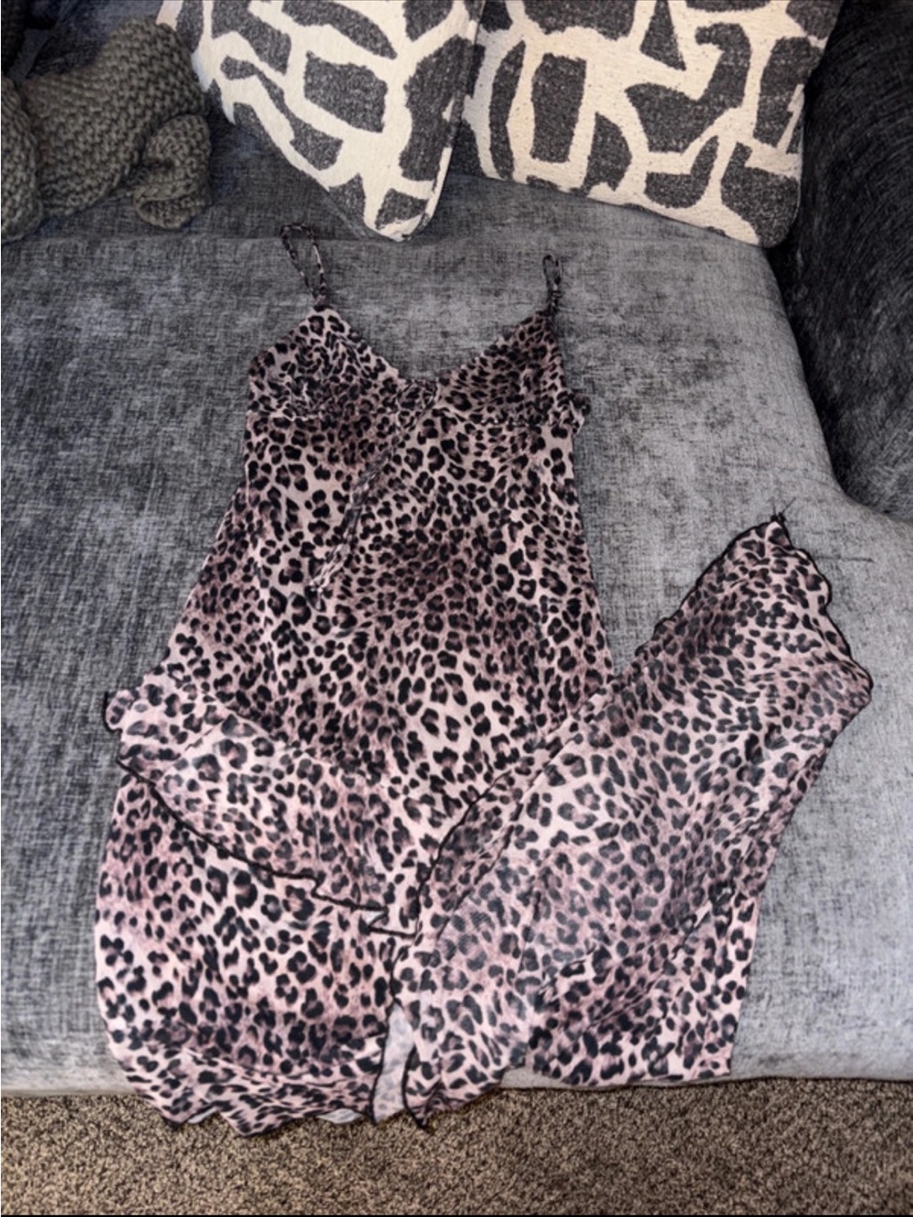Leopard Print High-Low Slip Dress in Pink